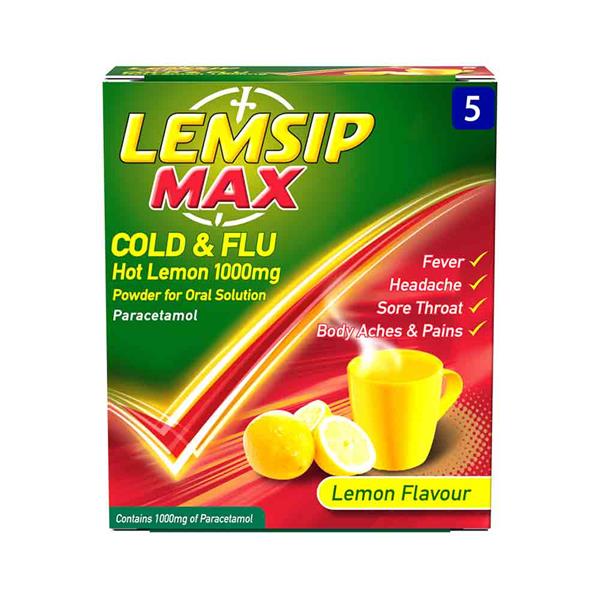 Lemsip Max Cold & Flu Hot Lemon 1000mg - 5/10 Pack