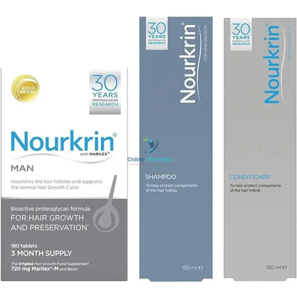 Nourkrin Man Value Pack - 180 Tablets Shampoo & Conditioner Vitamins Supplements