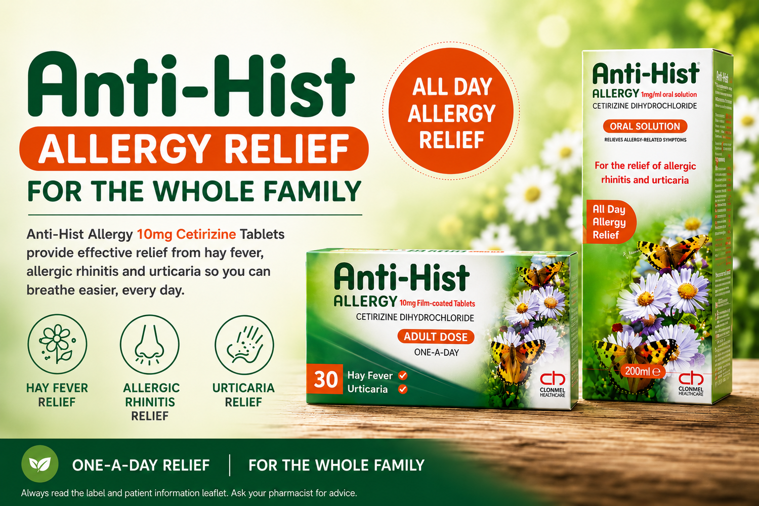 Discover how Anti-Hist Allergy 10mg Cetirizine Tablets can help relieve common hay fever, allergy and allergic skin symptoms.
