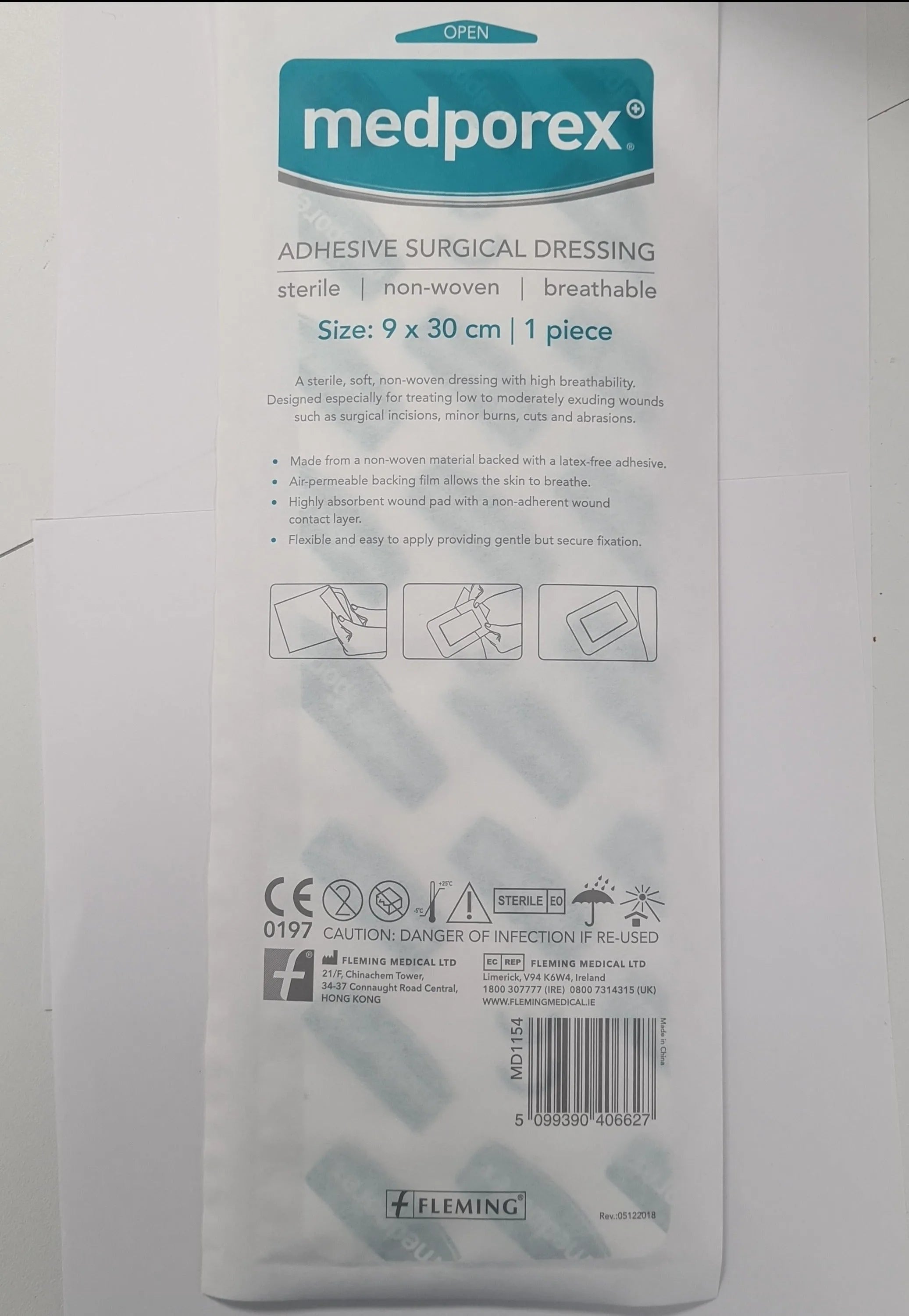 Medporex Adhesive Wound Dressing - 9cm x 30cm (Single Dressing)