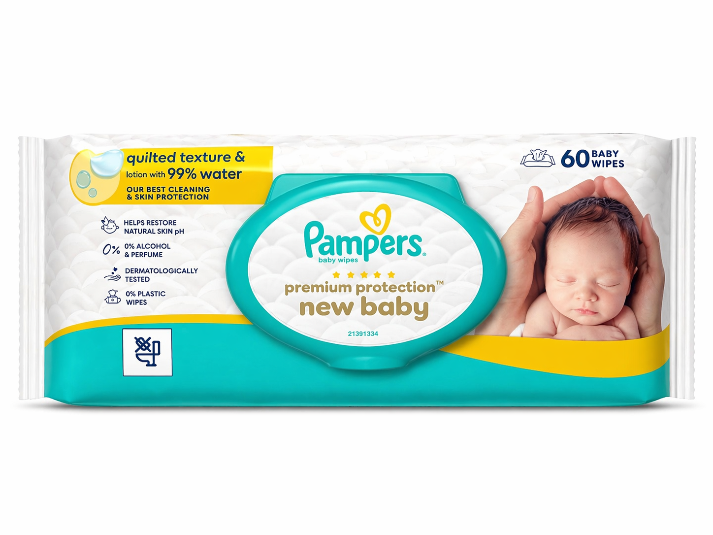 Pampers Premium Protection 99% Water Baby Wipes - 60pc