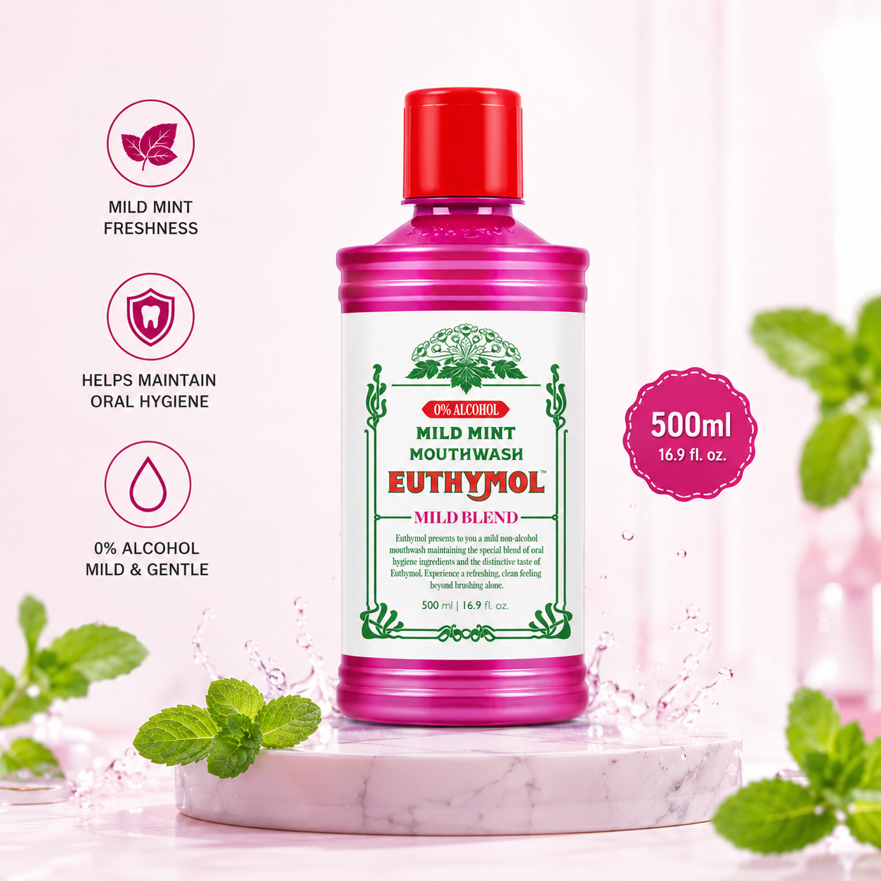 Euthymol Mild Mint Alcohol Free Mouthwash - 500ml