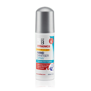 3B Hand Sanitiser Spray, featuring a white bottle with a grey cap, standing upright. The packaging is simple and clean, highlighting the product's effectiveness in sanitising hands.
