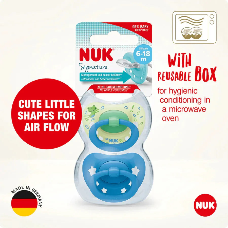NUK Signature Silicone Soother Boy 6-18 Months - 2 Pack