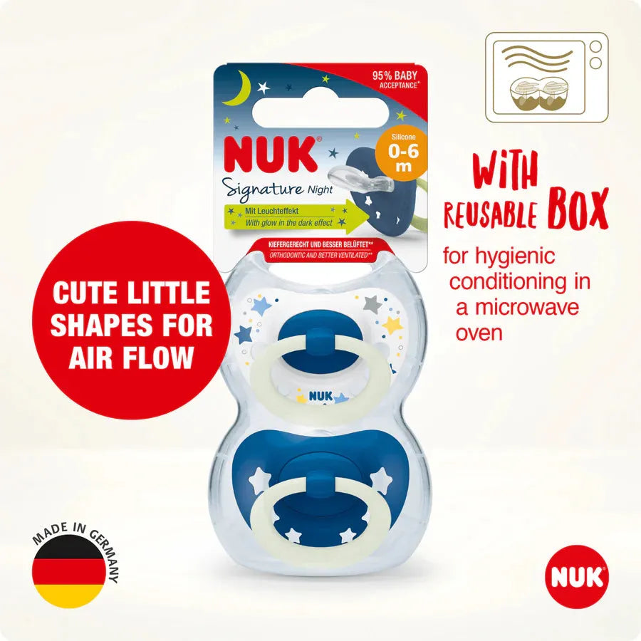 Nuk Signature Night Twin Pack Soothers - 0-6 Months
