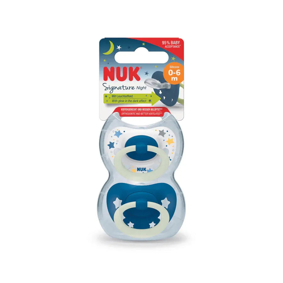 Nuk Signature Night Twin Pack Soothers - 0-6 Months