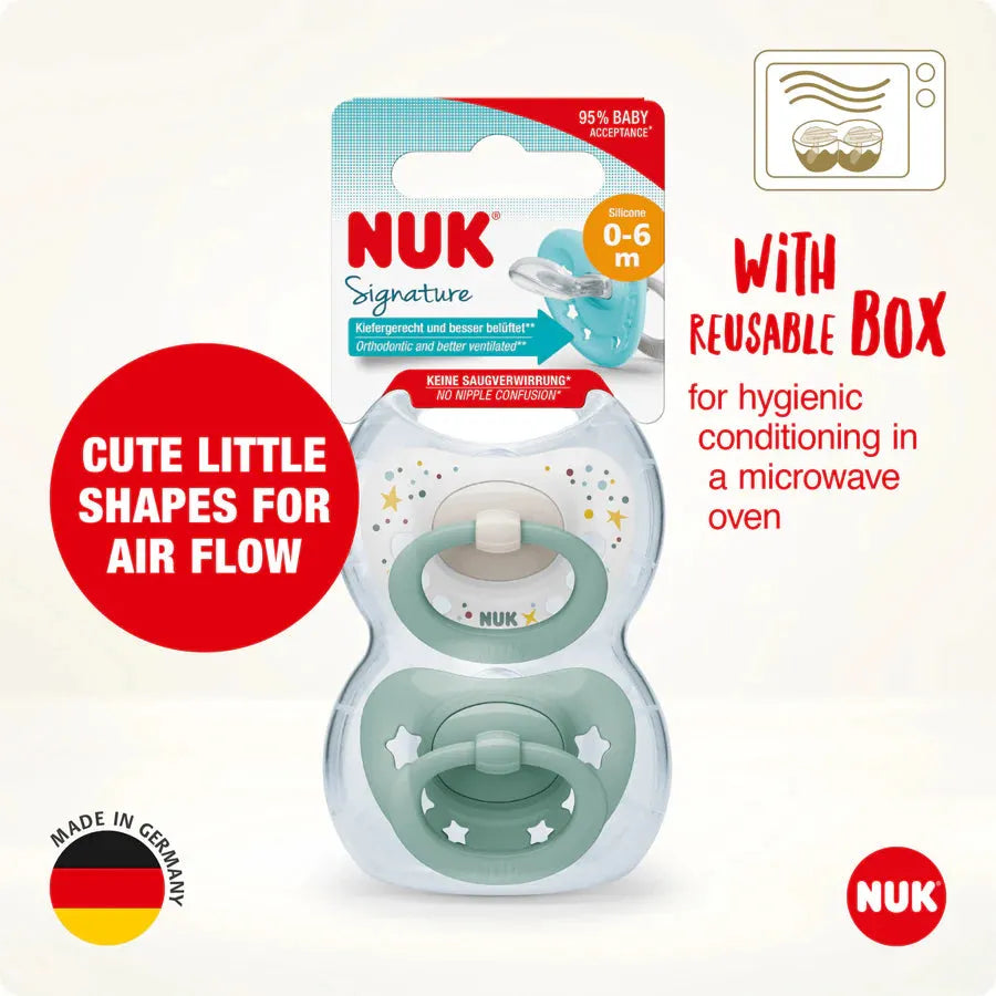 NUK Signature Silicone Soother Boy 0-6 Months - 2 Pack