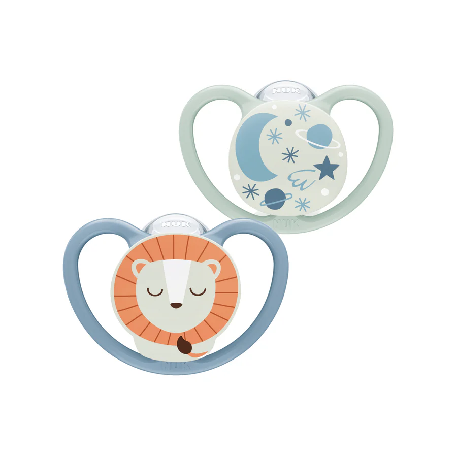 Nuk Space Soother Night Lion Blue 0-6 Months - 2 Pack