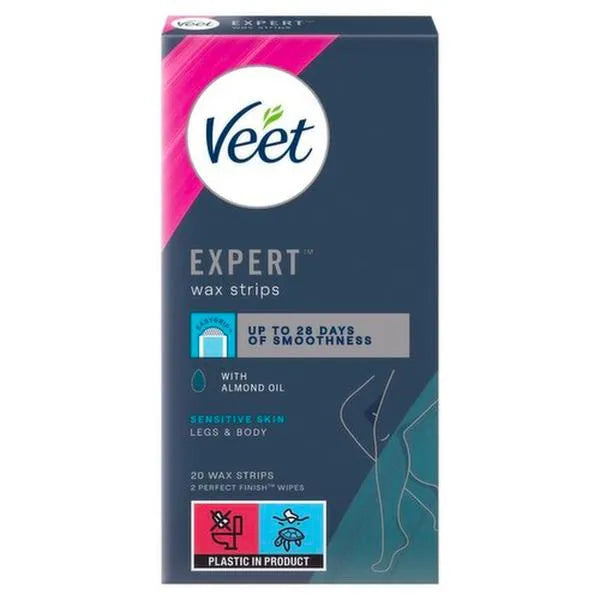 Veet Expert Wax Strips Legs Body Sensitive Hair Removal - 20s