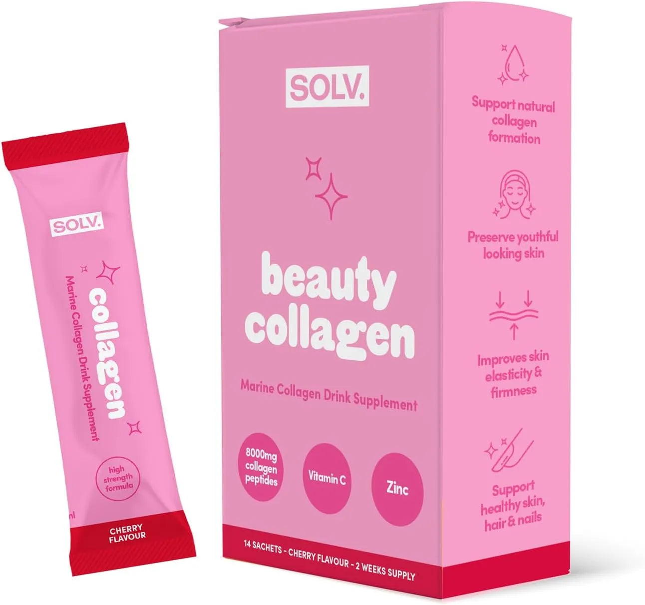 SOLV. Liquid Collagen Sachet Cherry Flavour - 15ml (14 Pack)