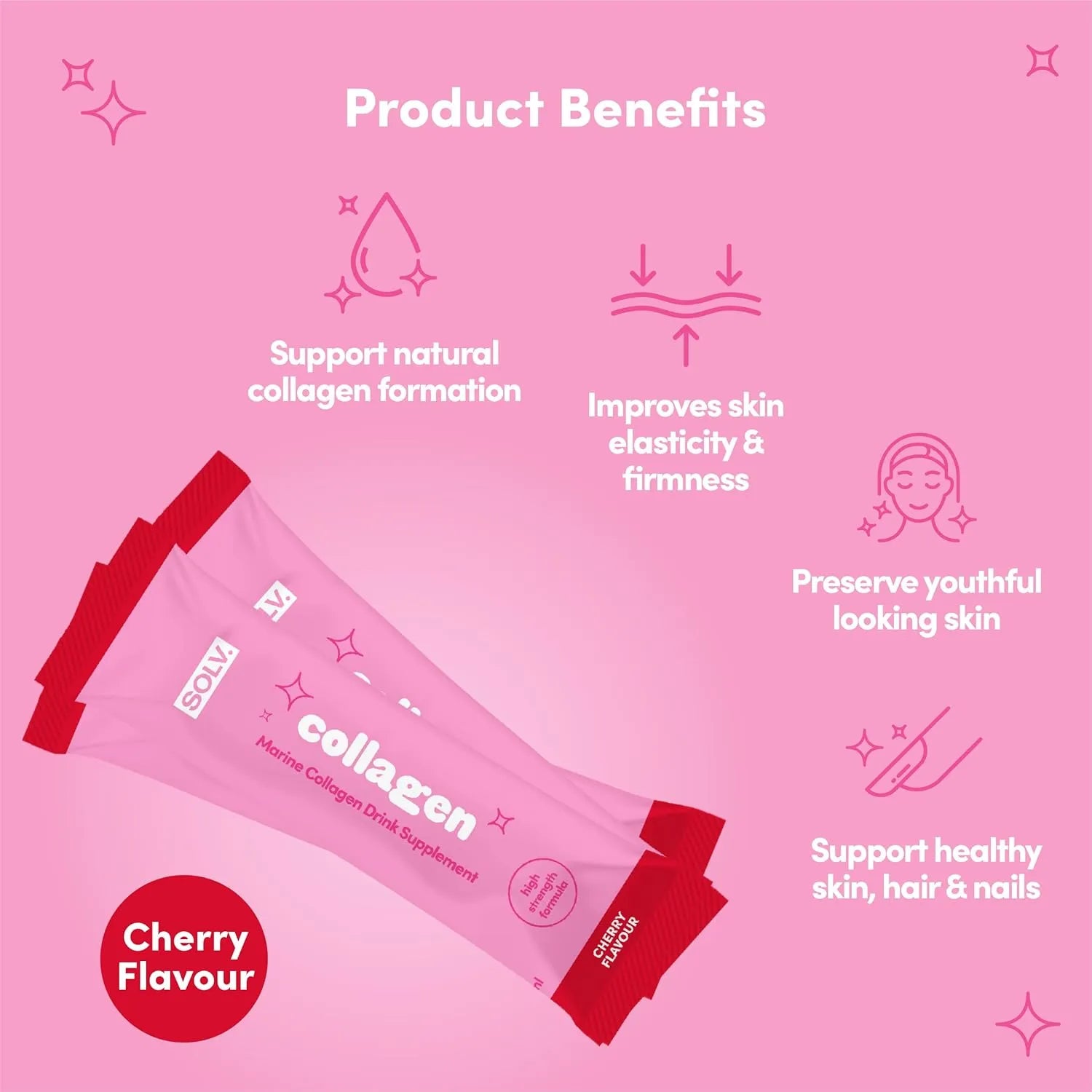 SOLV. Liquid Collagen Sachet Cherry Flavour - 15ml (14 Pack)
