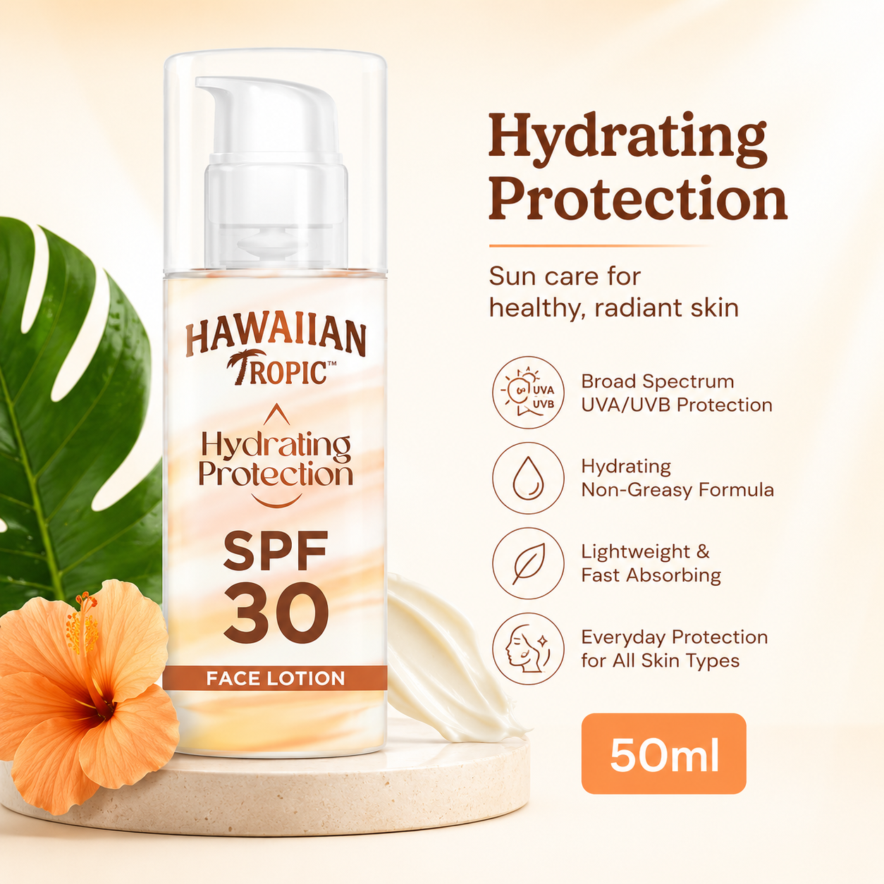 Hawaiian Tropic Hydrating Protection Face Sunscreen SPF 30 - 50ml