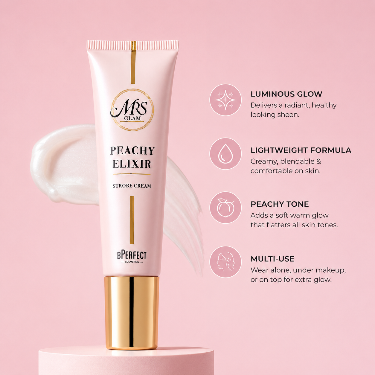 Mrs Glam Peachy Elixir Strobe Cream - 35ml