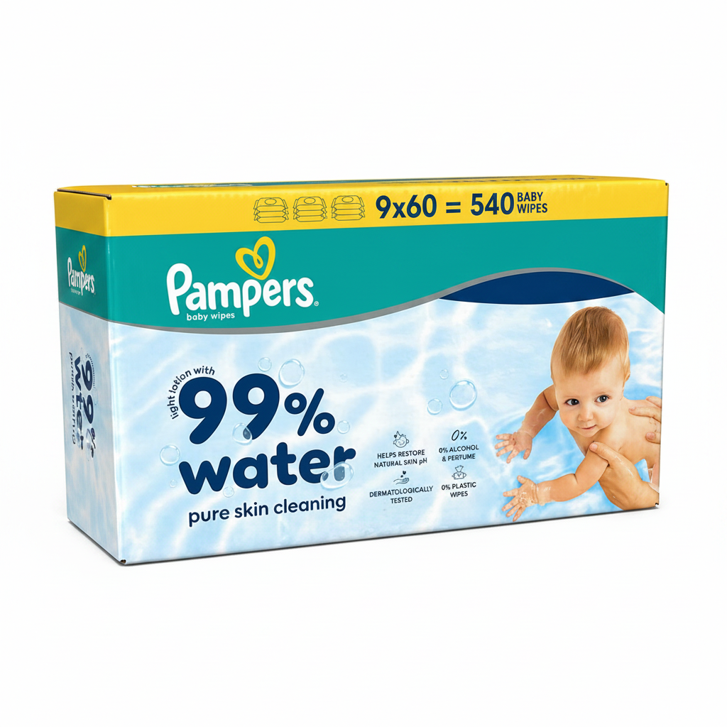 Pampers 99% Water Baby Wipes - 9 x 60pc