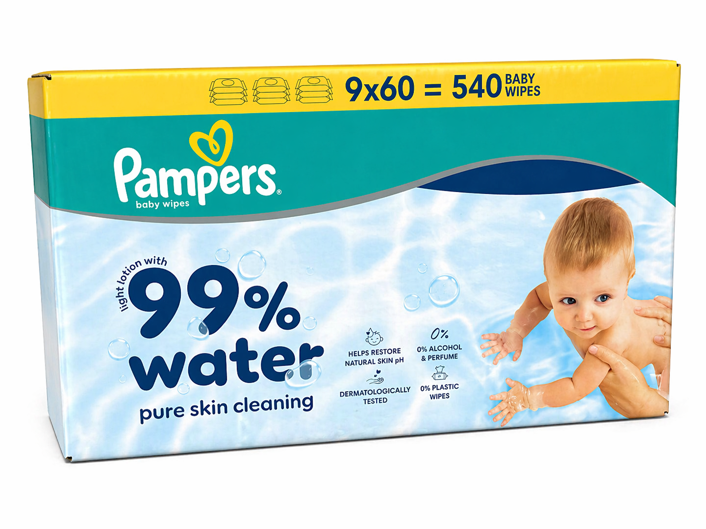 Pampers 99% Water Baby Wipes - 9 x 60pc