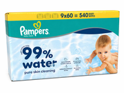 Pampers 99% Water Baby Wipes - 9 x 60pc