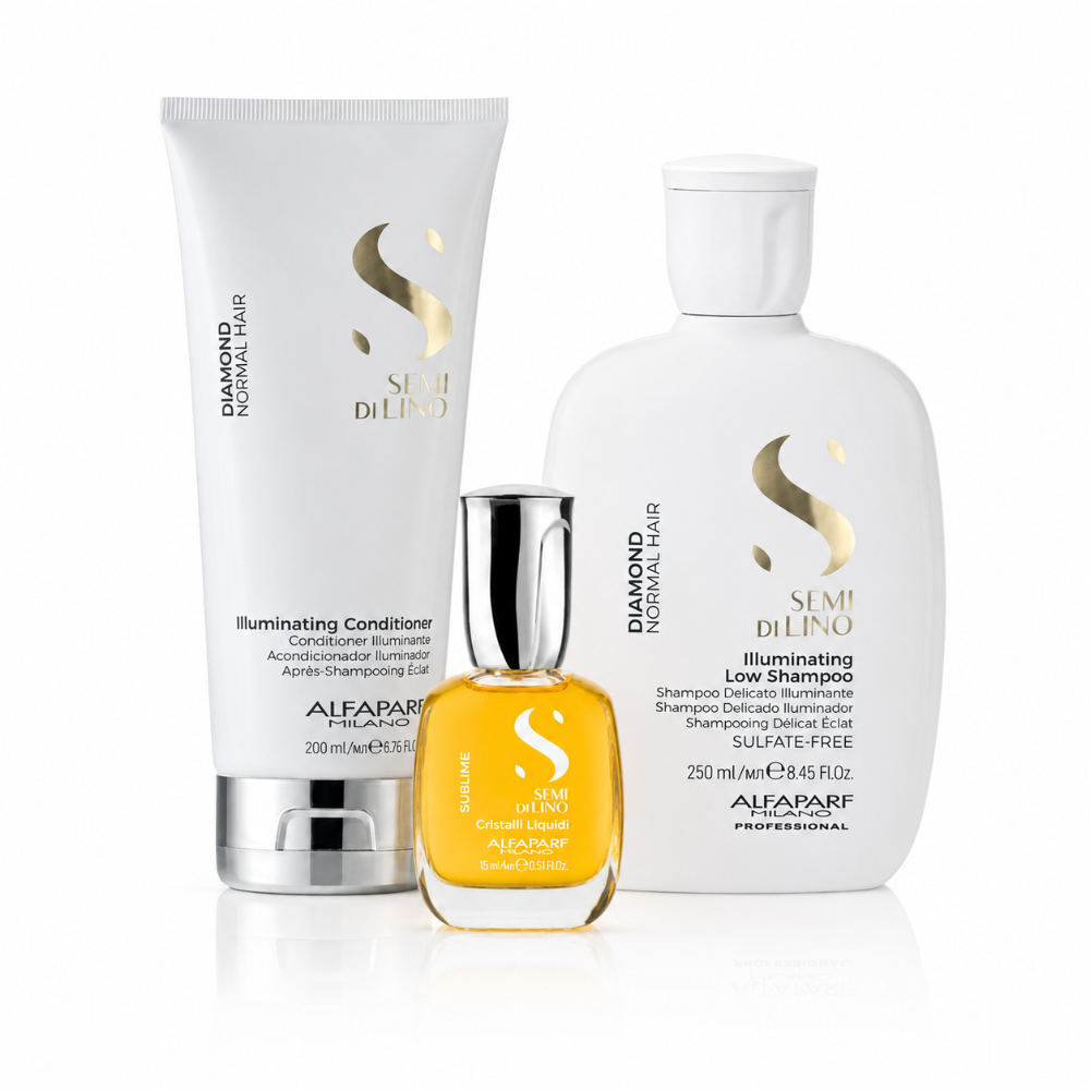 Alfaparf Semi Di Lino Diamond Illuminating Low Shampoo, Conditioner & Oil Bundle