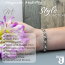 Angelica's Star 4in1 Magnetic Bracelet from Magnetic Mobility worn on a wrist, highlighting Swarovski crystals and sivler design. Includes 4in1 elements: neodymium magnets, FIR elements, germanium, and negative ions for stylish pain relief.