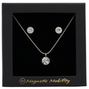 April Magnetic Mobility Birthstone Gift Set featuring a Magnetic Necklace and Stud Earrings featuring clear Swarovski crystals, elegantly presented in a black box with Magnetic Mobility branding. These magnetic back earrings offer stylish pain relief.