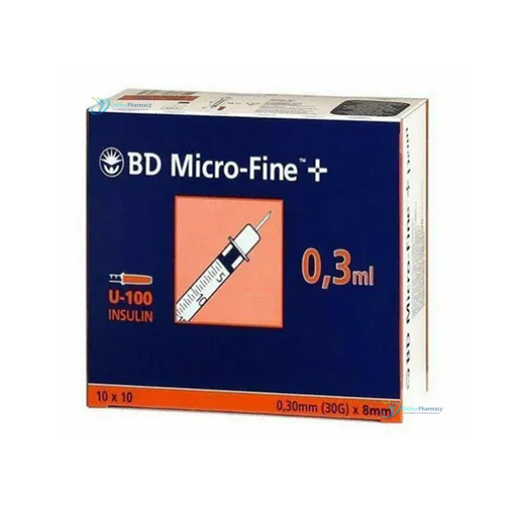 BD MicroFine+ 0.3ml Insulin Syringe with 30G x 8mm Needles - 100 Pack
