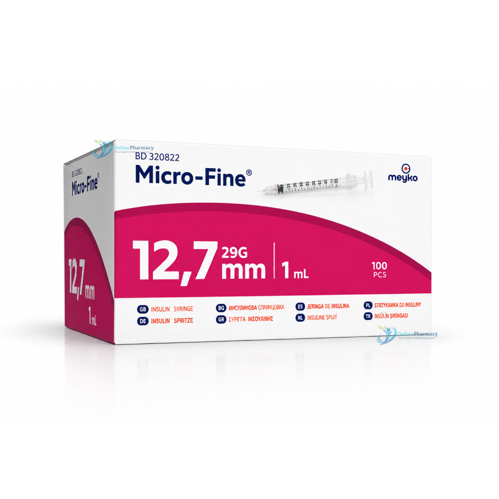 BD MicroFine+ 1ml Insulin Syringe with 29G x 12.7mm Needles - 100 Pack