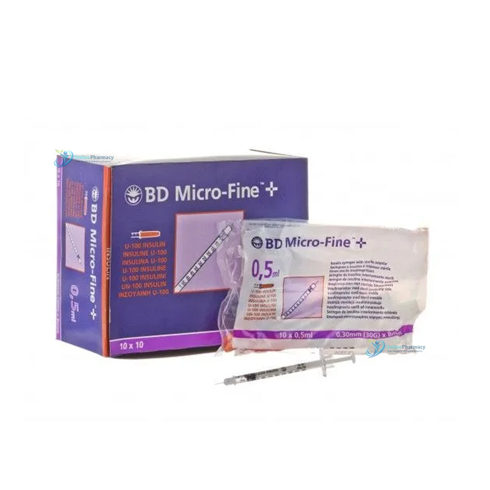 BD MicroFine+ 0.5ml Insulin Syringe with 30G x 8mm Needles - 100 Pack
