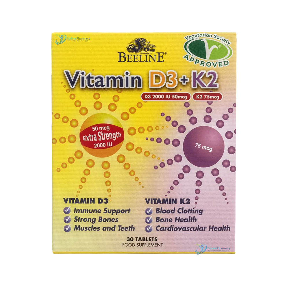 Beeline Vitamin D3 50mcg 2000iu and Vitamin K2 75mcg - 30 Tablets