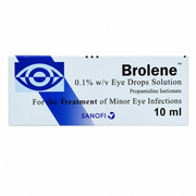 Brolene eye drops solution packaging with Sanofi logo on a white background