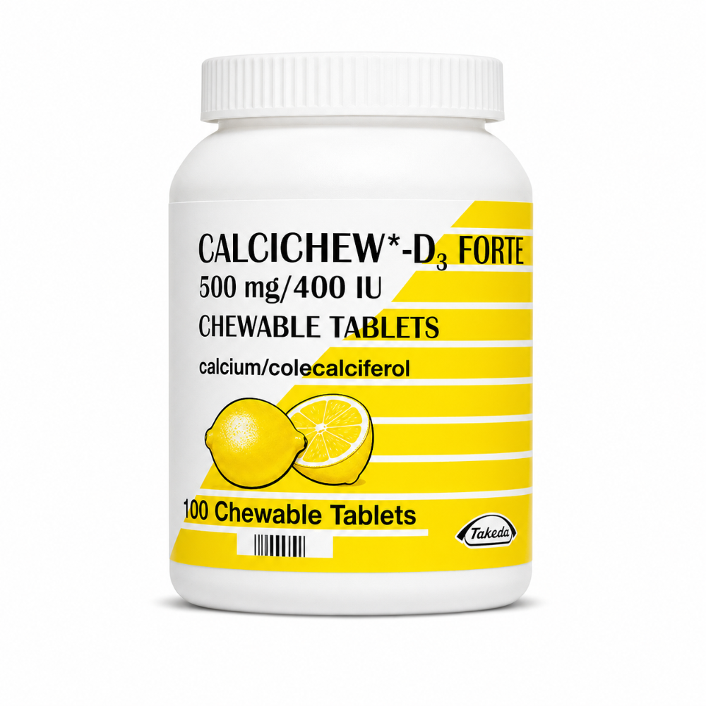 Calcichew D3 Forte Chewable Calcium & Vitamin D 500mg/400IU - 100 Tablets