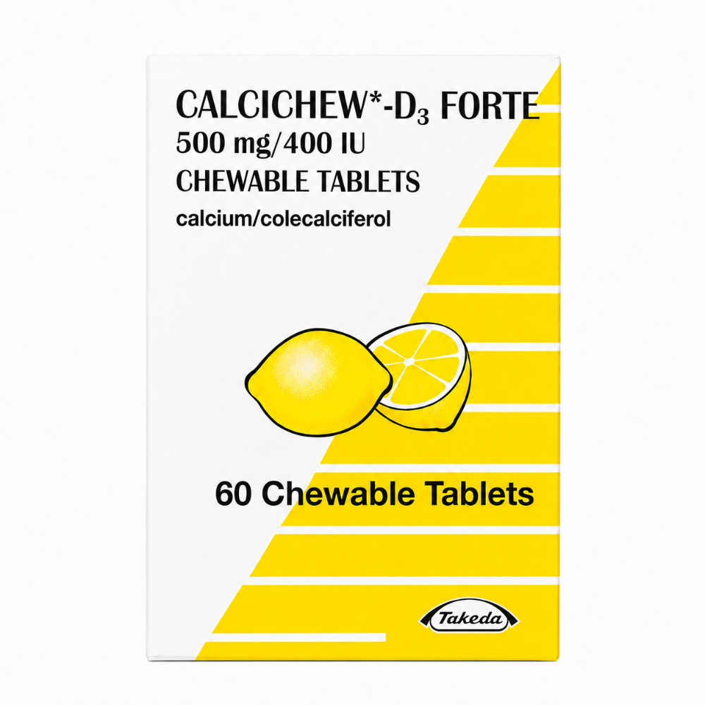 Calcichew D3 Forte Chewable Calcium & Vitamin D 500mg/400IU - 60 Tablets