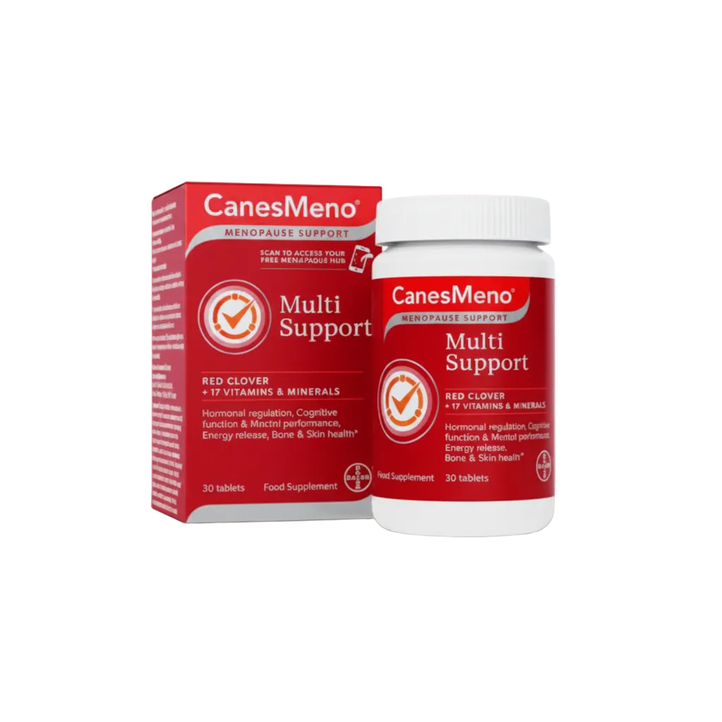 CanesMeno Multi Support supplement bottle and packaging on a white background