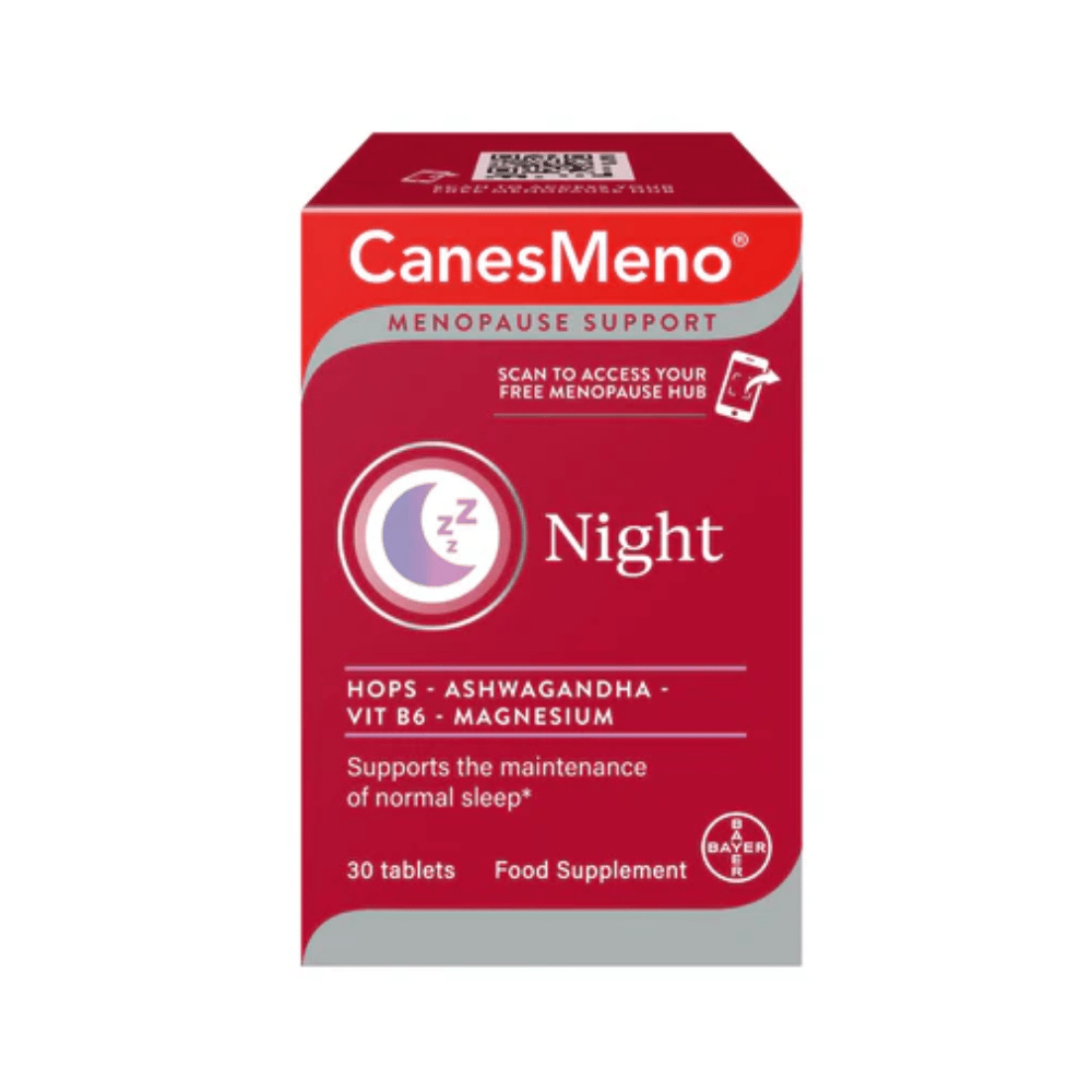 CanesMeno Menopause Support Night supplement box on a white background