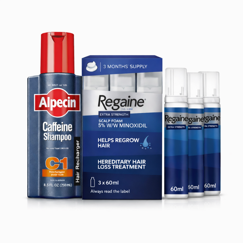 Regaine 5% Foam For Men 3 Month and Alpecin Caffeine Shampoo C1 250ml Bundle