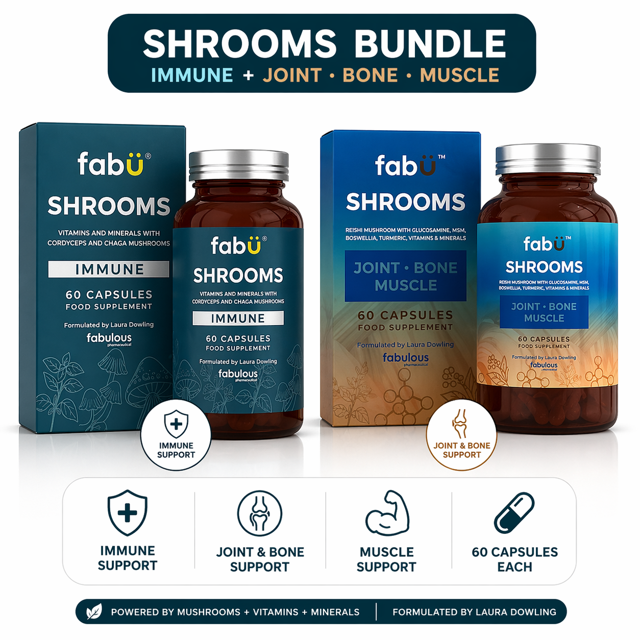 Fabu Shrooms Joint,Bone and Muscle & Shrooms Immune Bundle