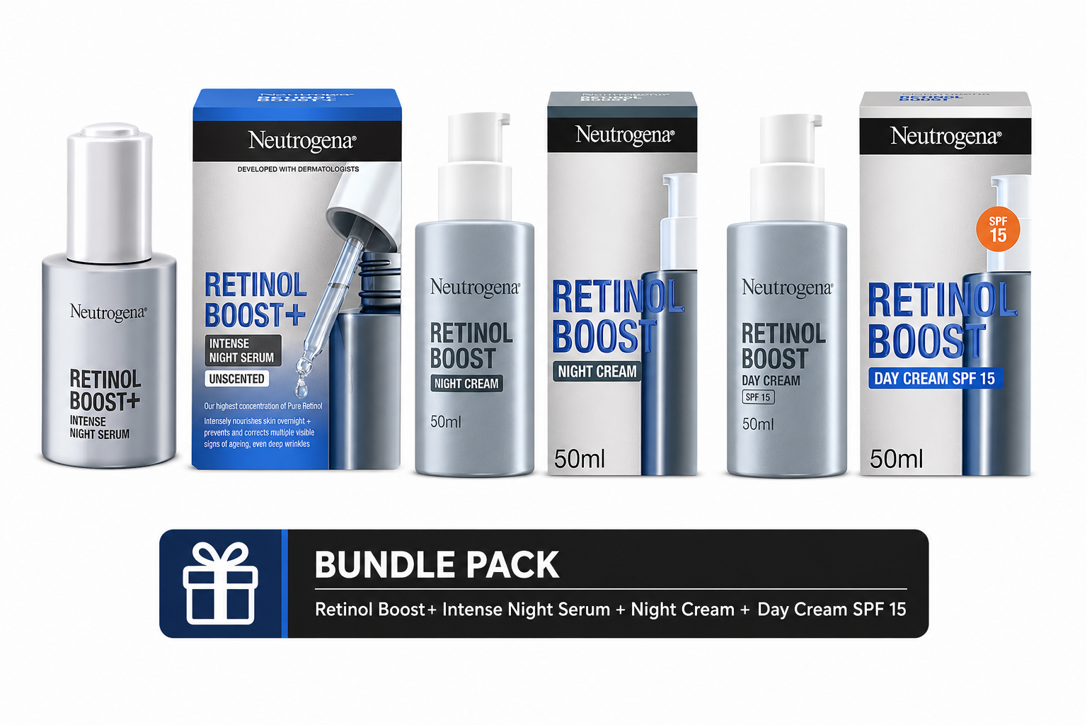 Neutrogena Retinol Boost Day + Night Cream & Intense Night Serum Bundle