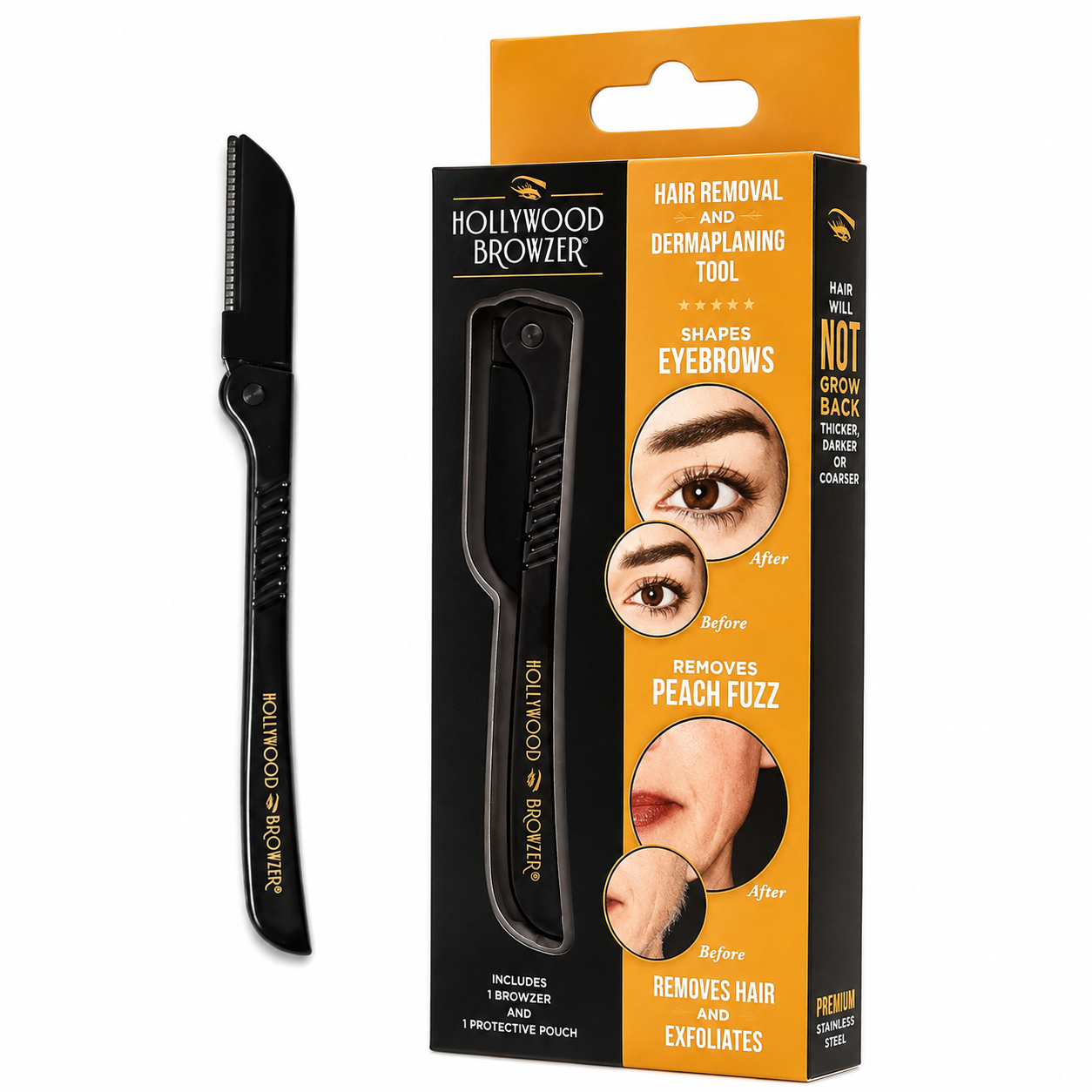 Hollywood Browzer Eyebrow Razor Facial Hair Remover & Dermaplaning Tool for Women