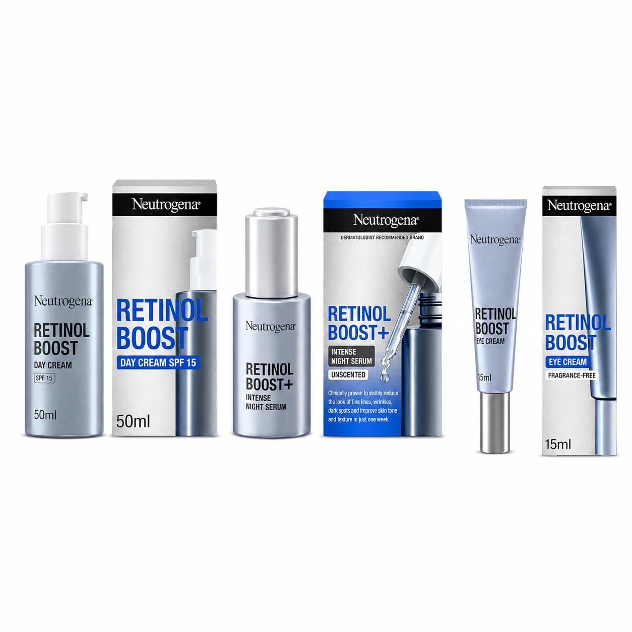 Neutrogena Retinol Boost Day Cream,  Intense Night Serum & Eye Cream Bundle