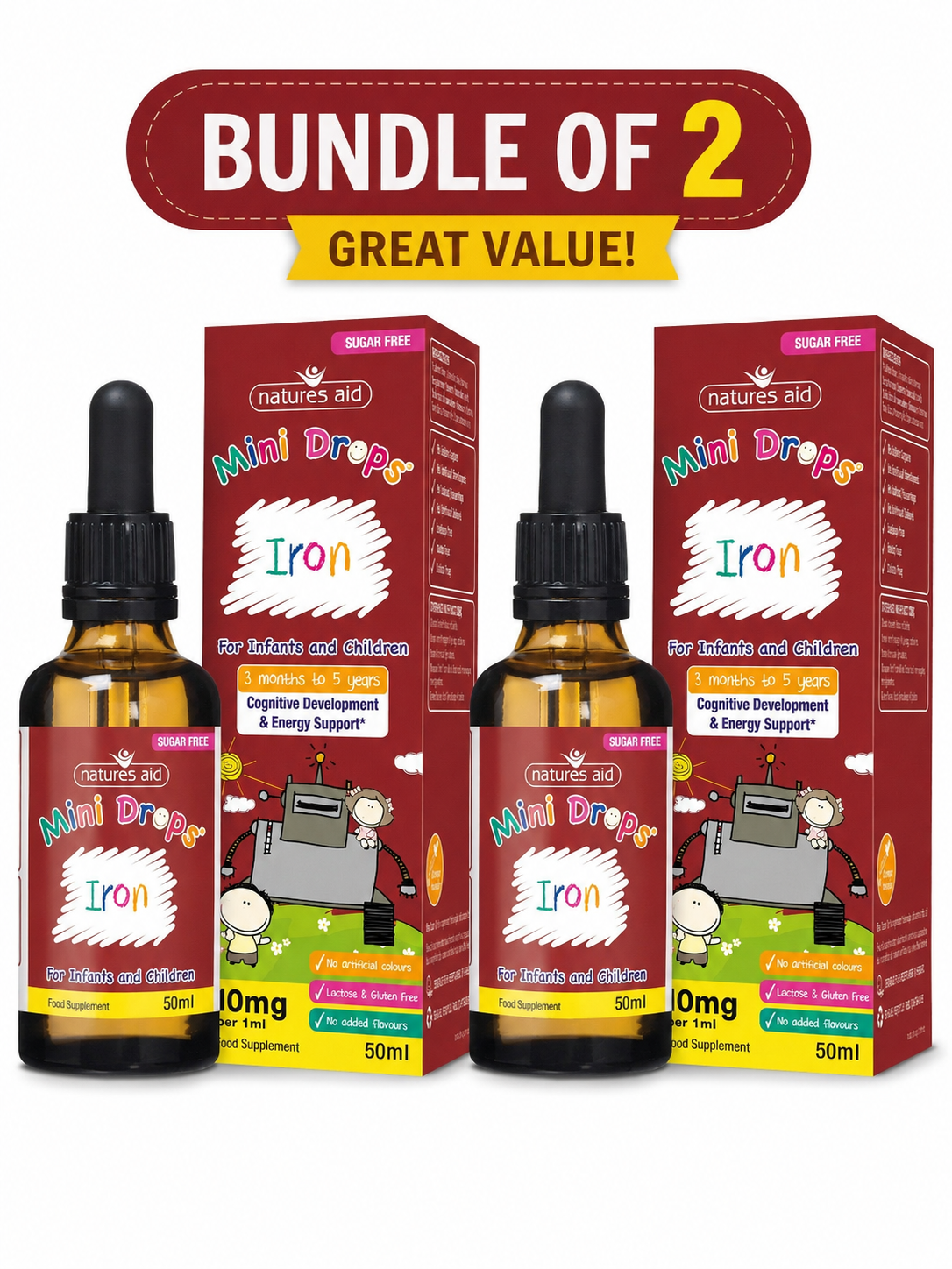 Natures Aid Mini Iron Drops Children - 50ml x2 Pack Bundle