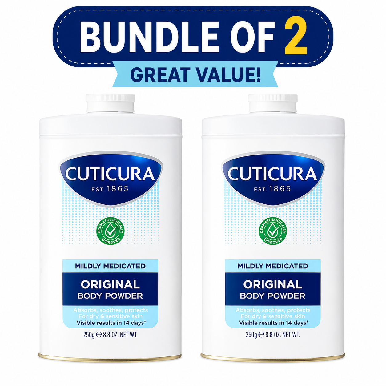 Cuticura Mildly Medicated Body Powder - 250g x2 Pack Bundle