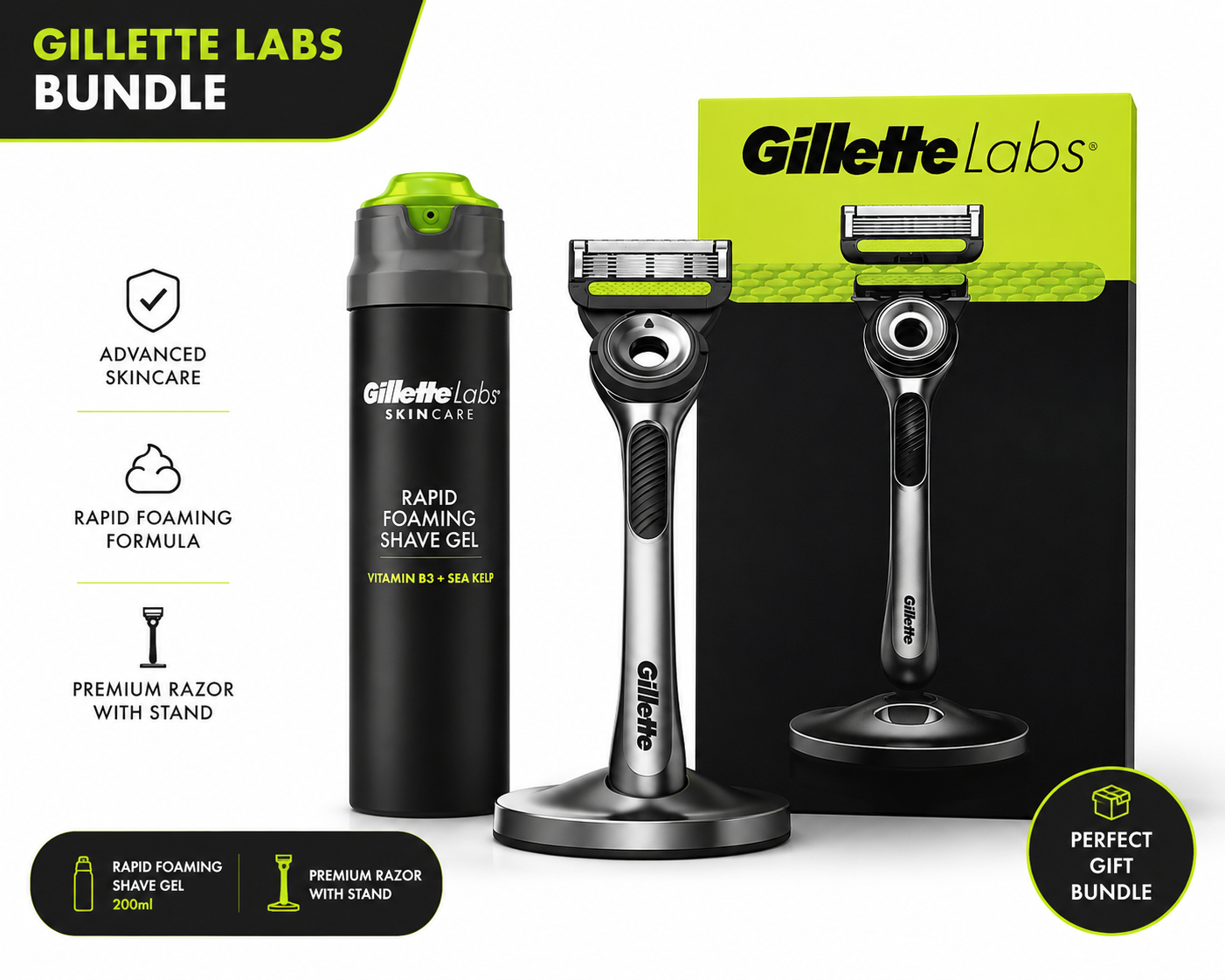 Gillette Labs Exfoliating Silver Razor & Shave Gel Bundle