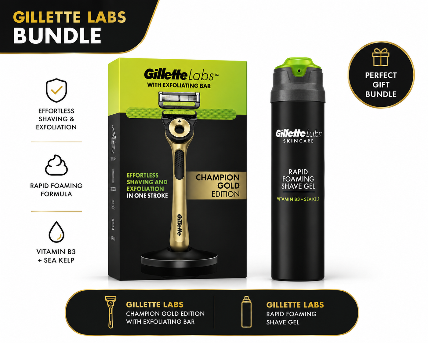 Gillette Labs Exfoliating Gold Razor & Shave Gel Bundle