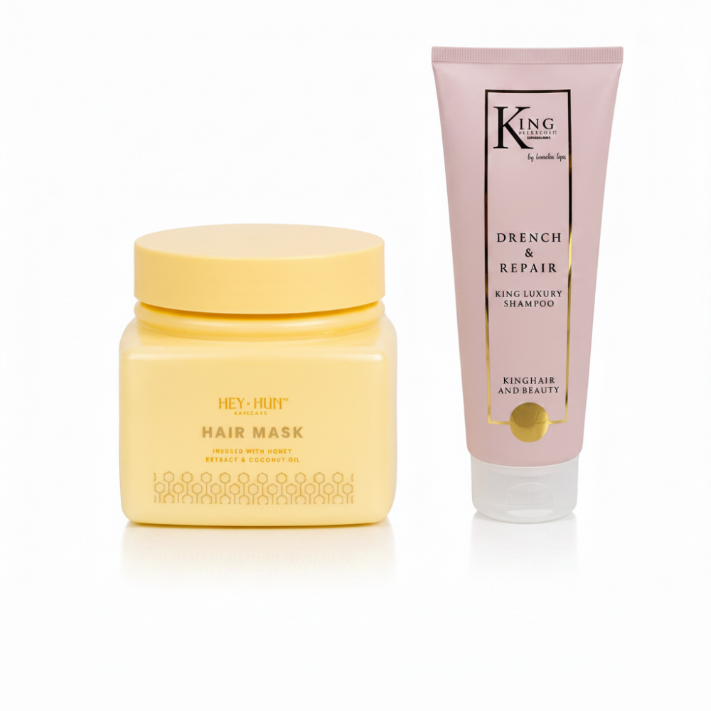 King Hair & Beauty Drench Repair Shampoo & Hey Hun Hair Mask Bundle