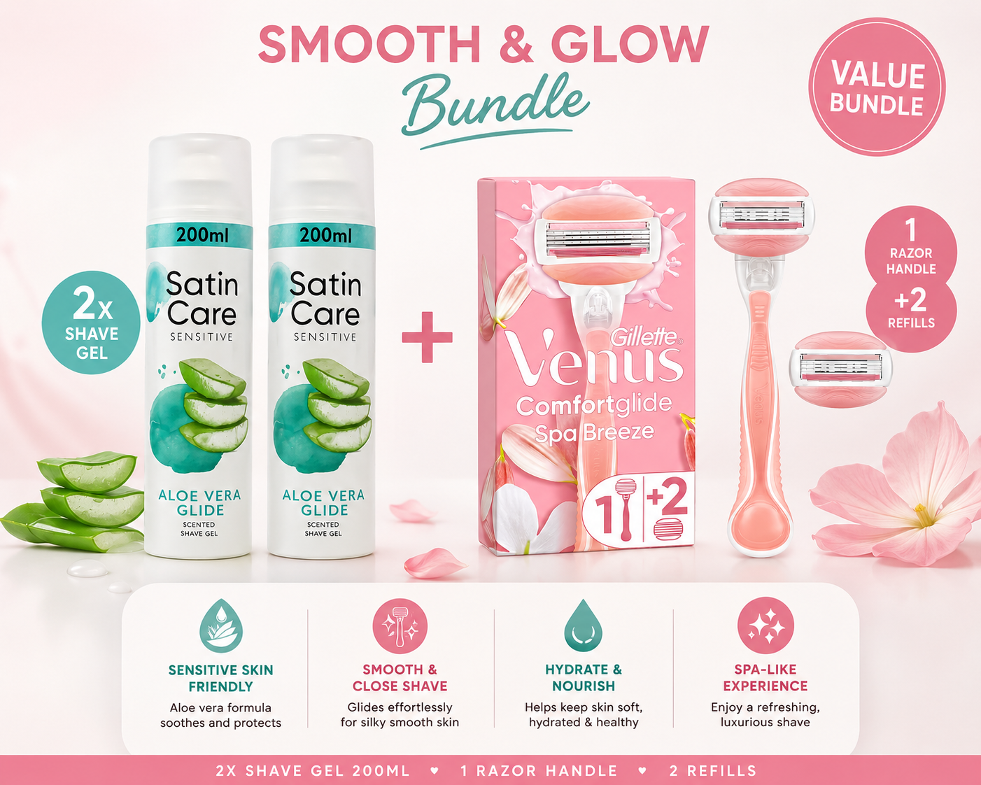 Venus Spa Breeze Razor Set & Gillette Shaving Gel Bundle