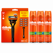 Gillette Fusion 5 Men's Razor Blade + 8 Razors & Sensitive Gel Bundle