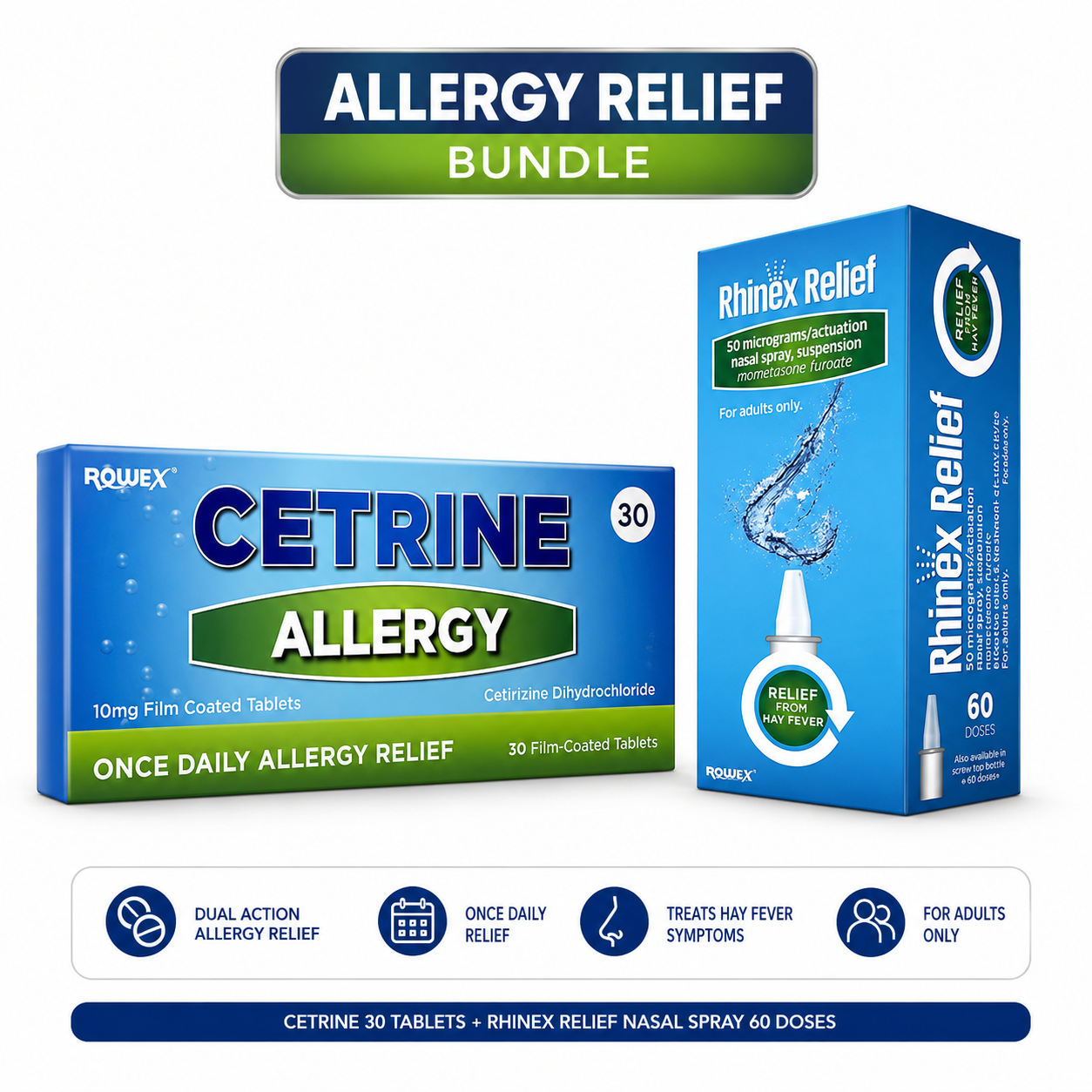Rhinex Relief Nasal Spray & Cetrine Tablets Bundle