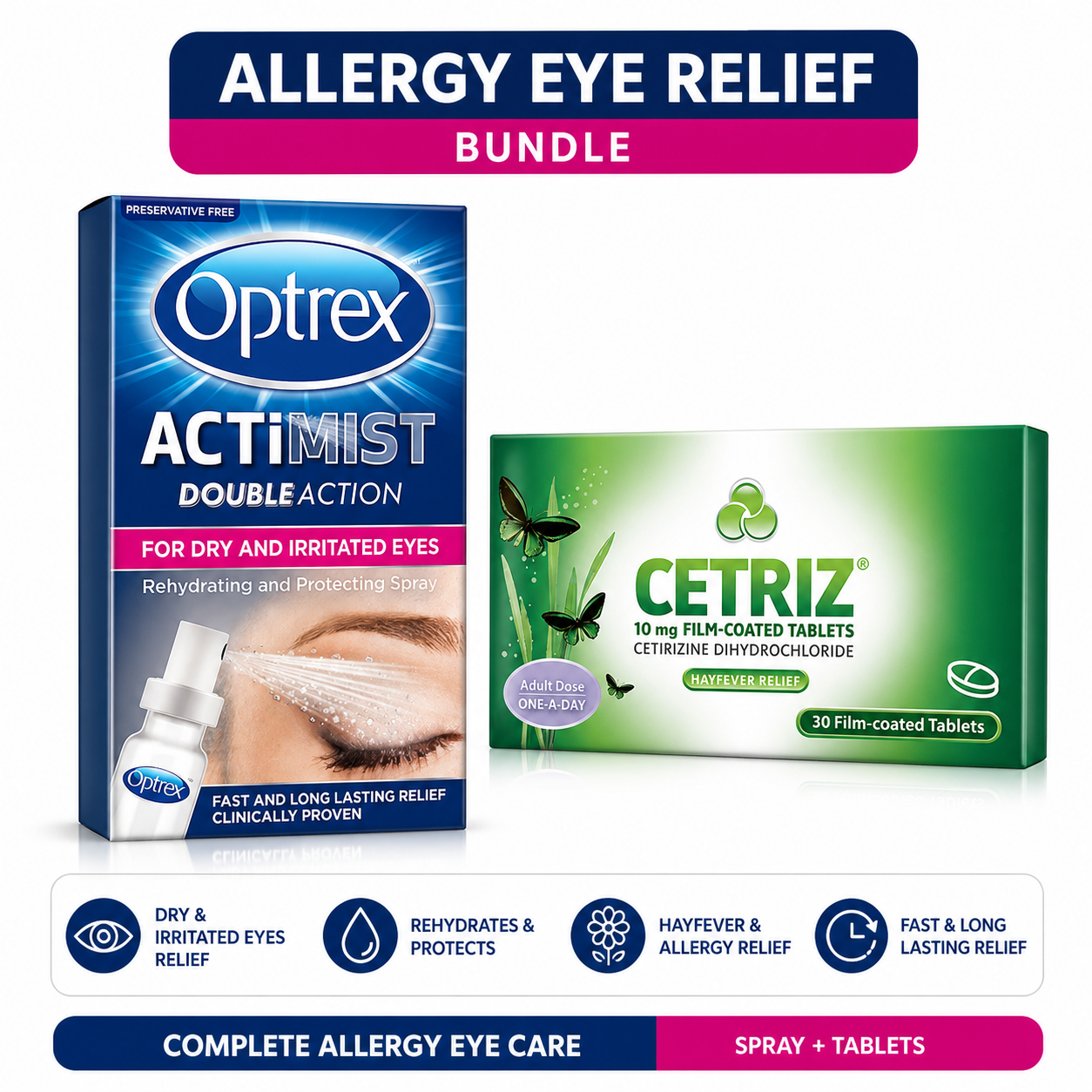Cetriz Antihistamine Tablets & Optrex Actimist Spray Bundle
