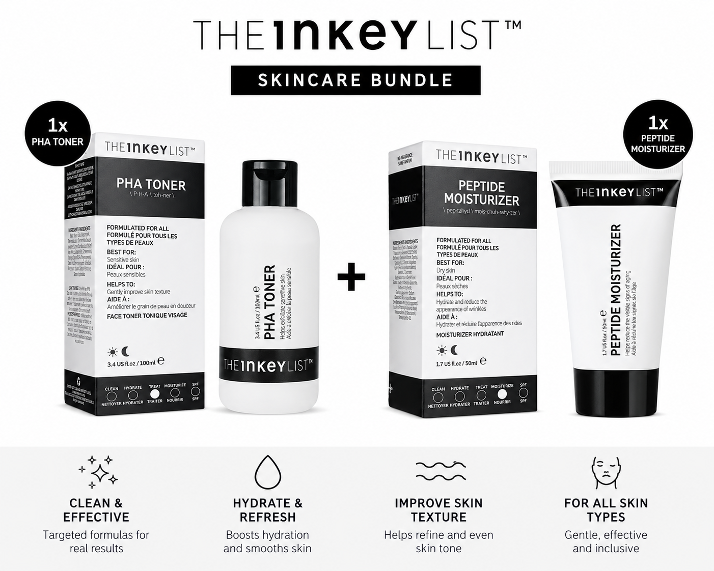Inkey List PHA Toner & Inkey List Peptide Moisturizer Bundle