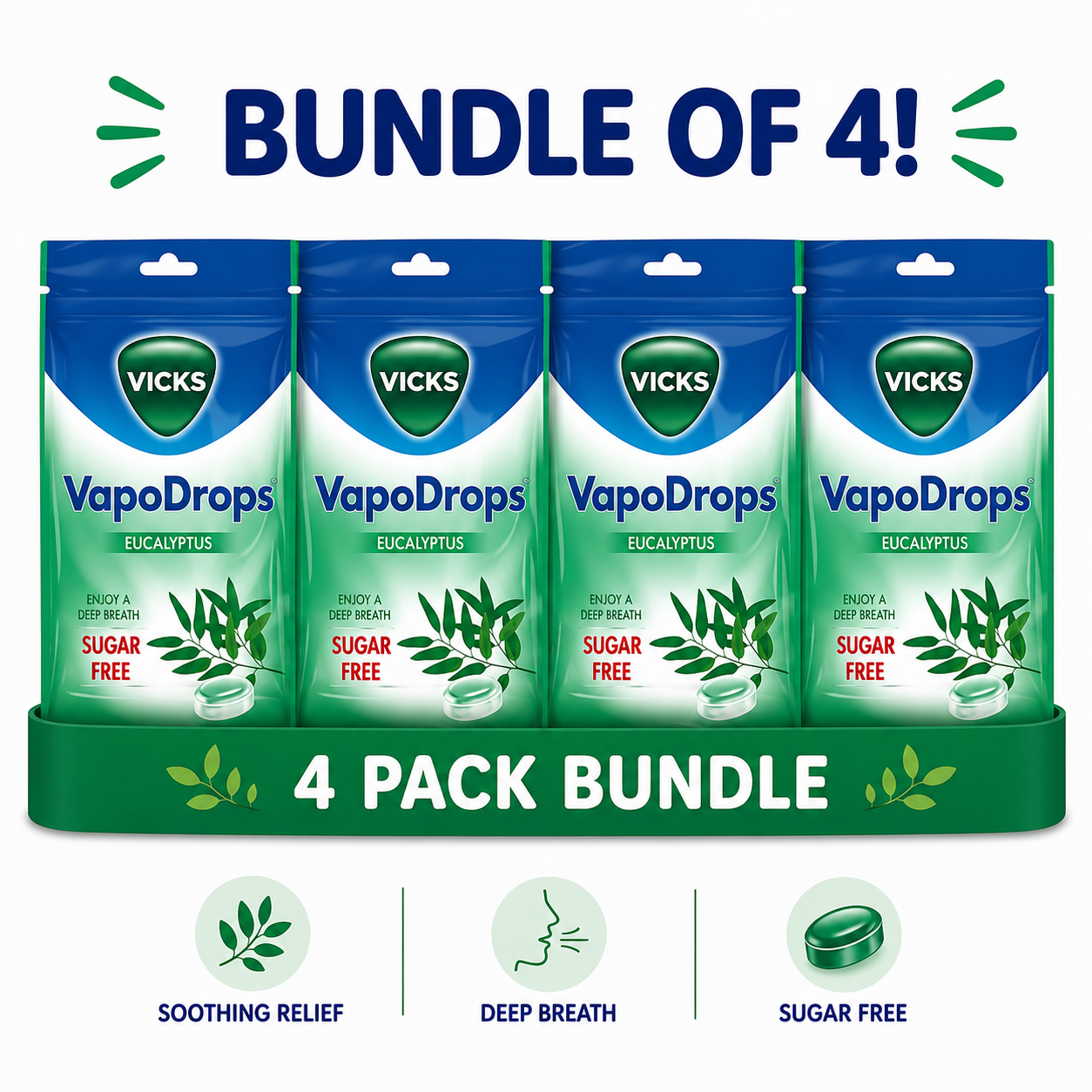 Vicks VapoDrops Sugar Free Eucalyptus x4 Pack Bundle