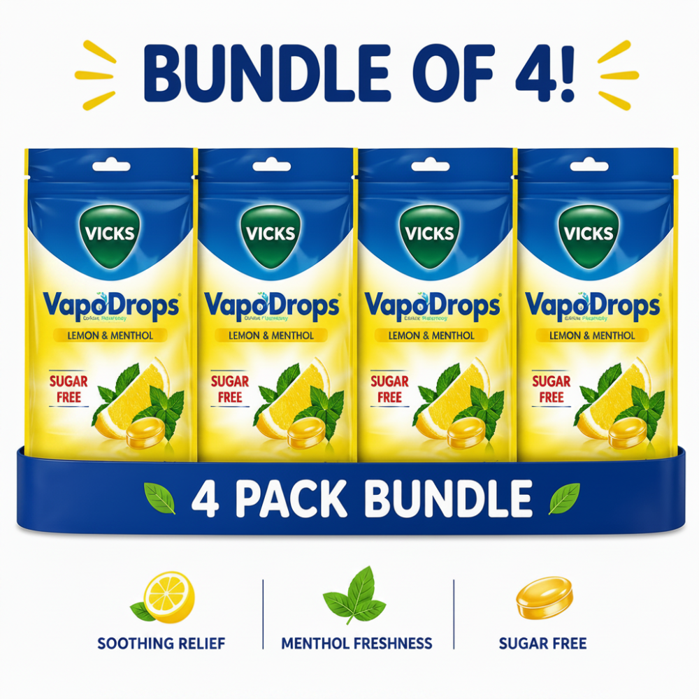 Vicks VapoDrops Sugar Free Lemon & Menthol x4 Pack Bundle