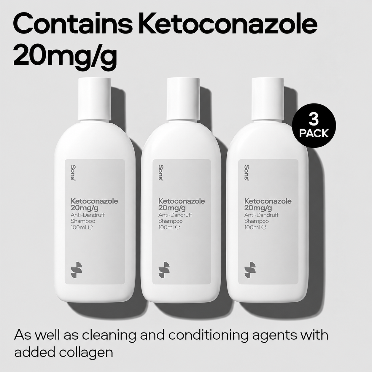 Sons Ketoconazole 20mg/g Shampoo For Dandruff ( 3 Month Bundle ) - 3 x 100ml